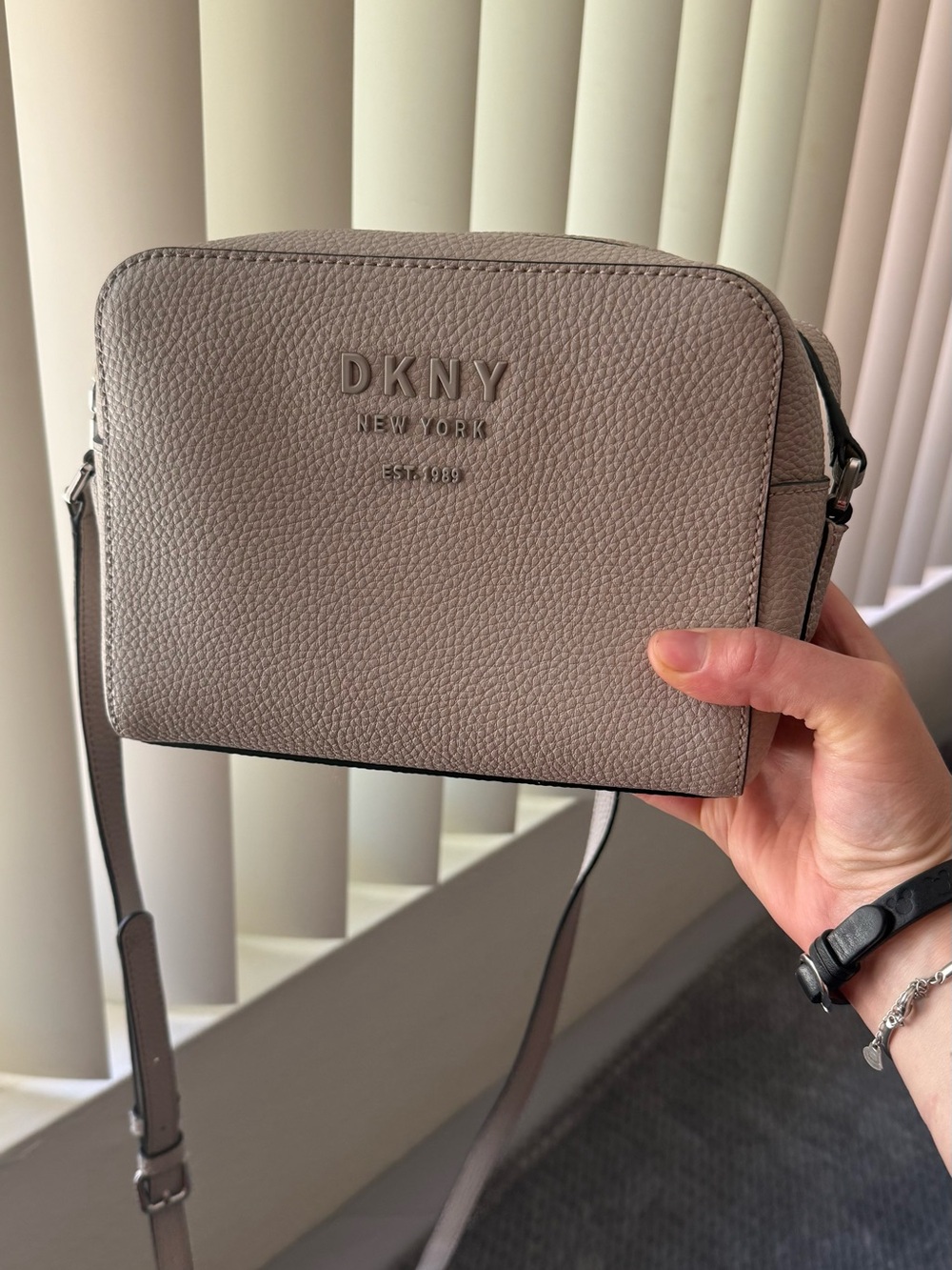 DKNY Taupe Pebbled Leather Crossbody